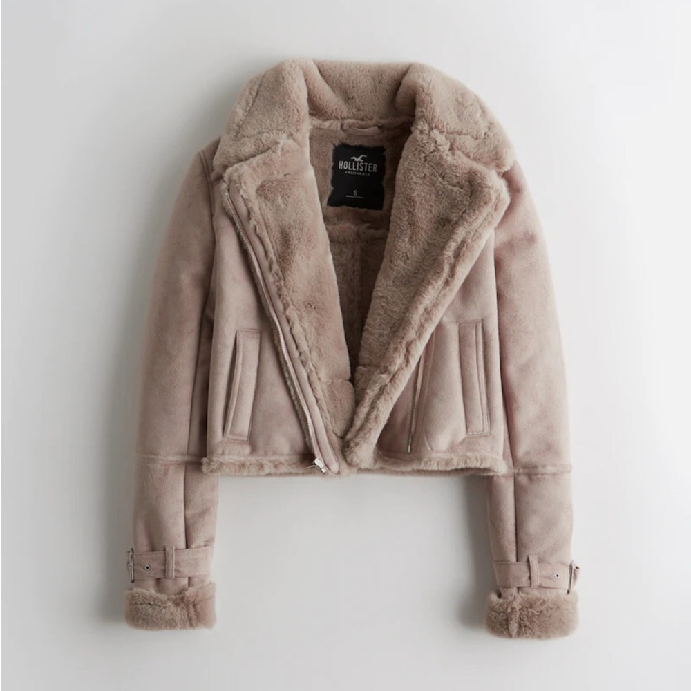 Hollister Crop Faux Shearling Biker Jacket